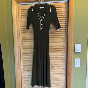 Petal & Pup Olive Green Midi Polo Dress with White Trim